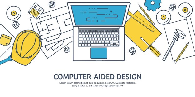 lined outline vector illustration engineering and architecture notebook software drawing