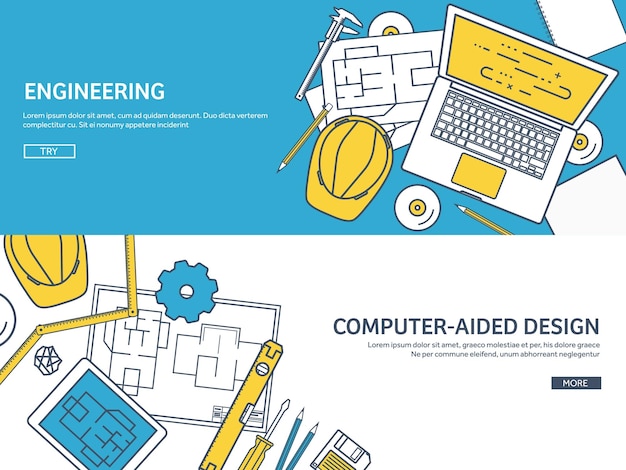 lined outline vector illustration engineering and architecture notebook software drawing