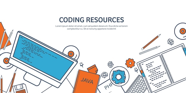 Lined programming coding and seo outline computing background code hardware software web development