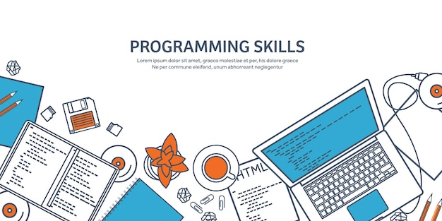 Lined programming coding and seo outline computing background code hardware software web development