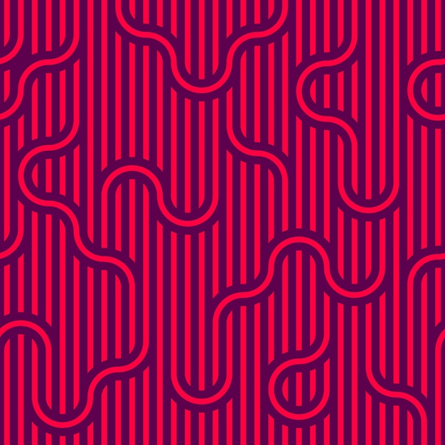 Lined seamless vector pattern with twisted lines, geometric abstract background, stripy net, optical maze, web network. Red color design.