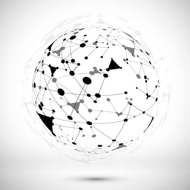 lines and triangular shapes comprise a black and white sphere