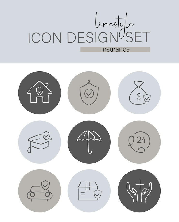 Vektör linestyle icon design set insurance
