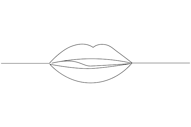 Lips one line drawing of isolated outline kissing day vector icon