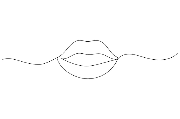Lips one line drawing of isolated outline kissing day vector icon