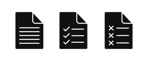 List icon set List item files silhouette icon with checklist symbol Vector illustration