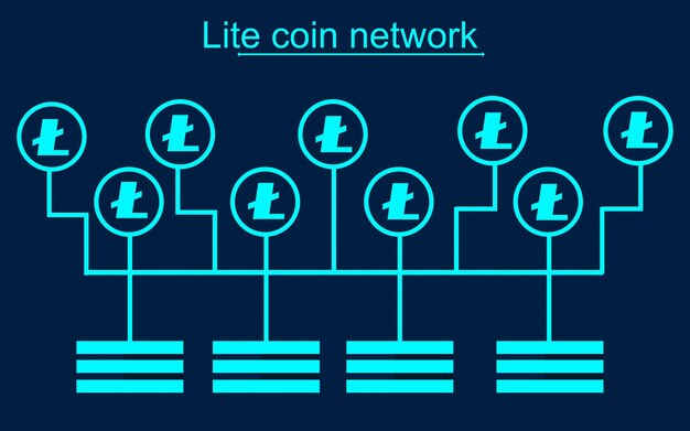 Lite coin blockchain network connected to servers Crypto Mining concept vector illustration