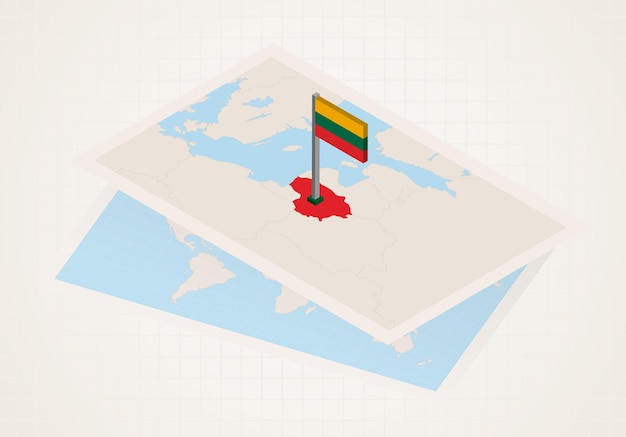lithuania selected on map with isometric flag of lithuania