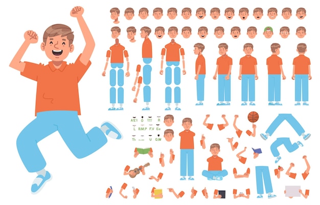 Little boy character constructor Set different positions arms legs body animation_ai_generated