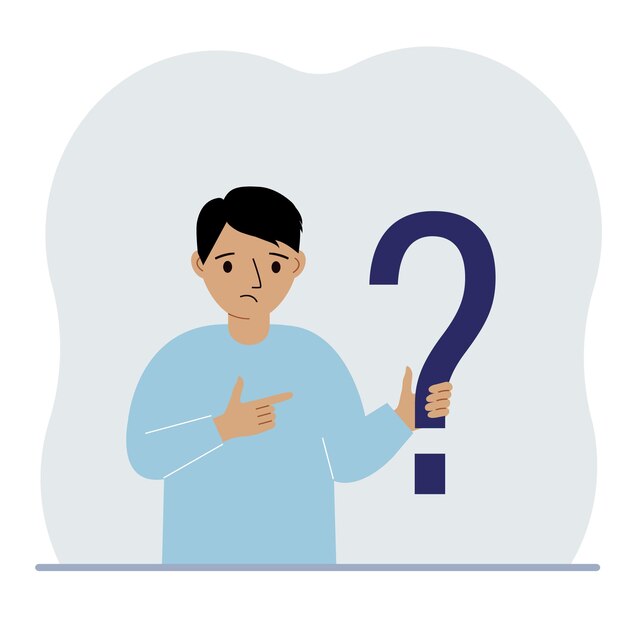 Little boy holding a question mark symbol Ask questions and look for answers FAQ or frequently asked questions concept online support center