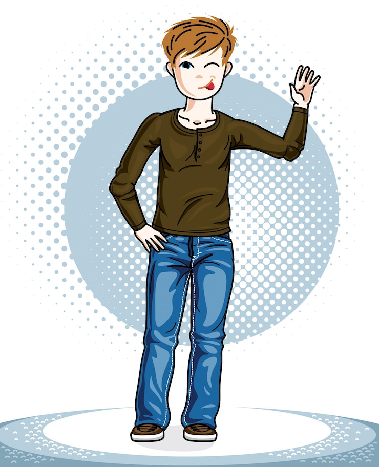 Vektör little boy standing in stylish casual clothes. vector kid illustration. fashion and lifestyle theme cartoon.