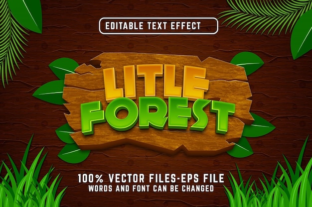 Little forest 3d text effect premium vectors