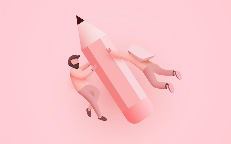 Vektör little people fly around big pencil creativity concept landing page banner or flyer template
