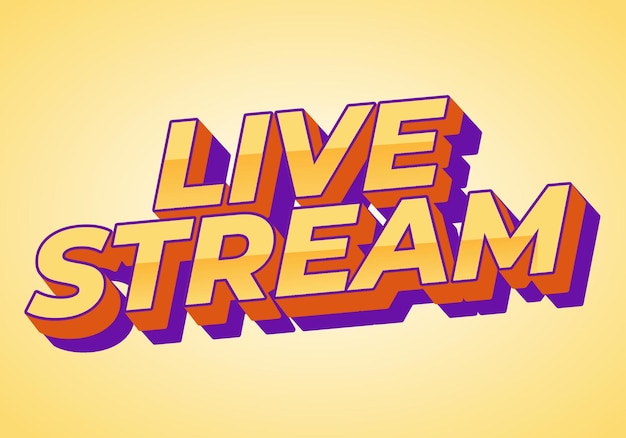 live stream text effect in 3d style with modern colors