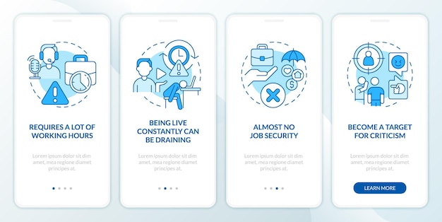 Live streaming disadvantages blue onboarding mobile app screen