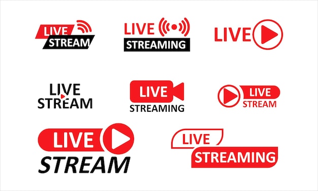 live streaming set red icons play button icon vector illustration