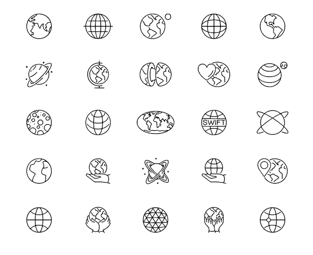 lobe Navigational Equipment Planet Earth Planet Space Map Connection Editable Icon Set