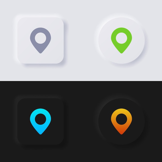 Location pin point symbol button icon set Multicolor neumorphism button soft UI Design for Web design Application UI and more Button Vector