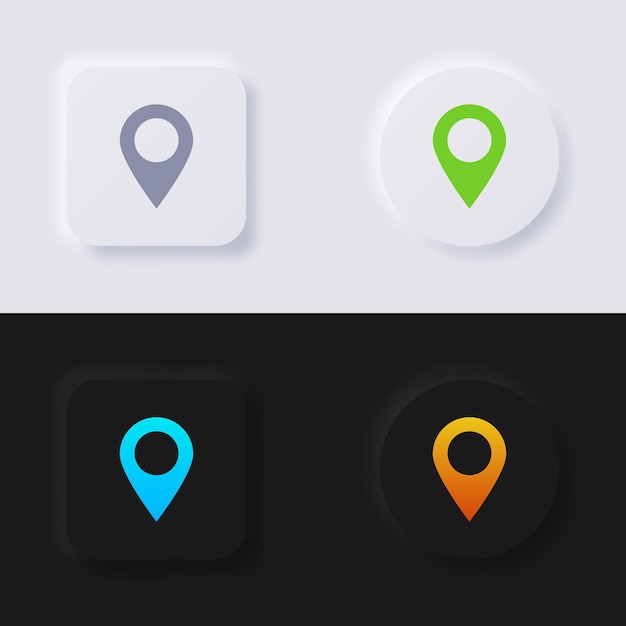 Location pinpoint icon set Multicolor neumorphism button soft UI Design for Web design Application UI and more Button Vector