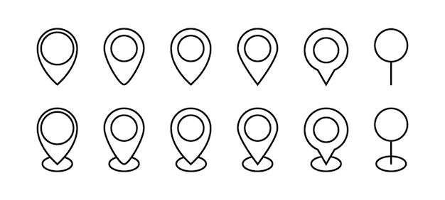 Location pointers set Flat isolated location pointers icon set Map pin collection Global positioning system concept icon Vector graphic