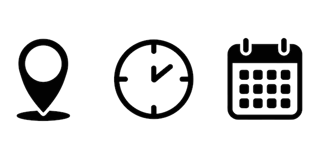 Location Time Calendar Icon Set Time date and address icon set Calendar clock location