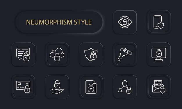 lock icon set shield security antivirus protection data protection system cloud saving mail protection security concept neomorphism style vector line icon for business