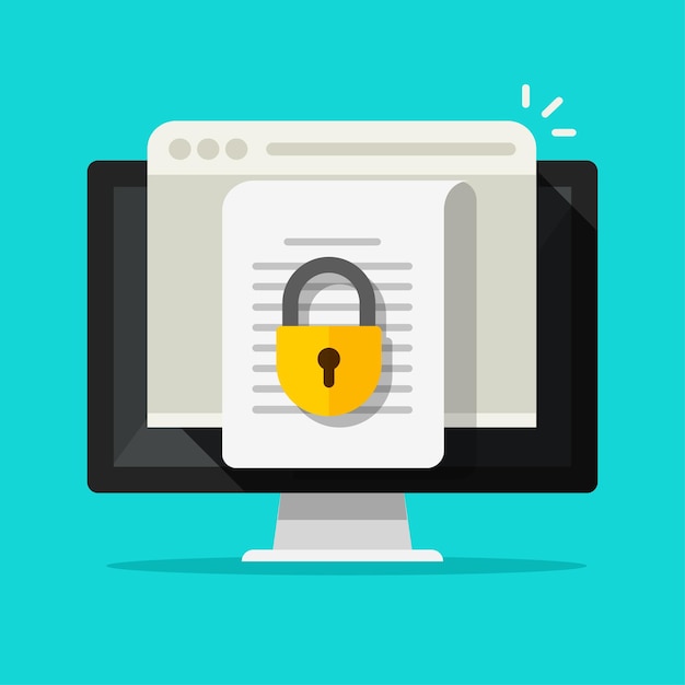 Locked access to document file online vector flat icon confidential secure special permission on computer pc illustration