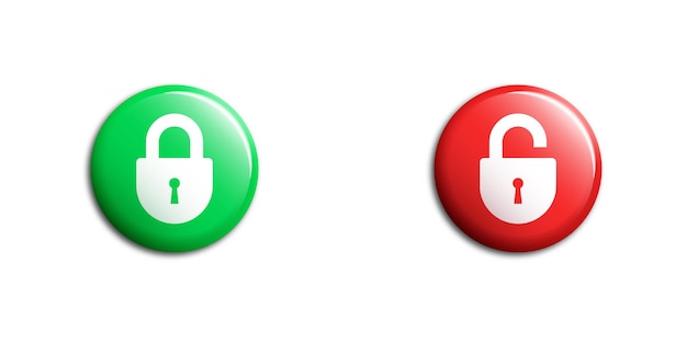 Locked and unlocked colorful buttons with shadows Vector illustration
