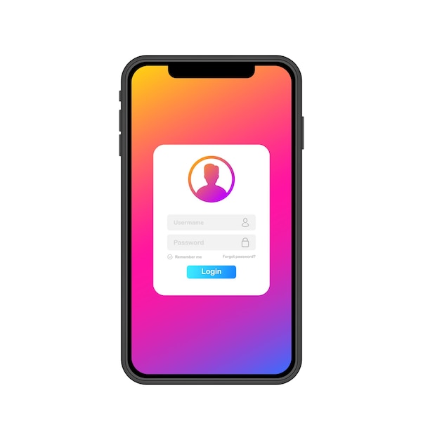 Log in to your account Flat color layout of authorization to an account on an iPhone log in to a social network Vector illustration