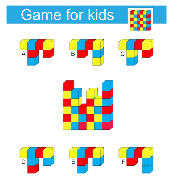 Logic puzzle Find the correct part of cubes Match by cubes Vector illustration