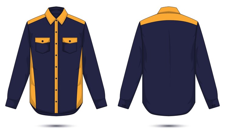 Vektör long sleeve button down collar shirt template front and back view