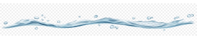 Long translucent water wave with drops in blue colors isolated on transparent background Transparency only in vector file