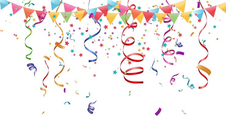 Vektör lots of colorful tiny confetti and ribbons on transparent background.