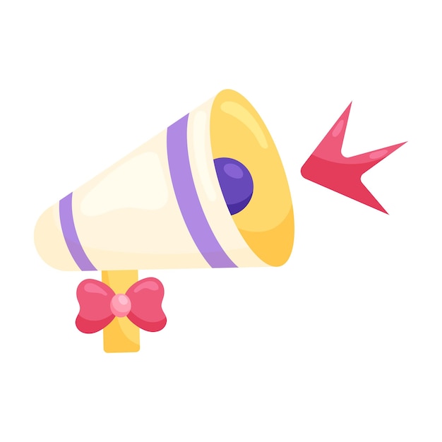 Loudspeaker with pink bow on handle Element for design on white background Isolated vector illustration