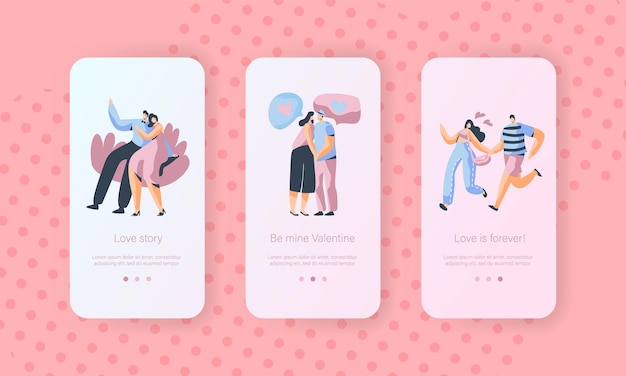 Love Couple People Mobile Application Screen Set.
