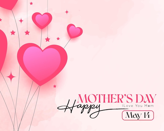 love you mom happy mother's day heart tag banner background with hearts and pink colors