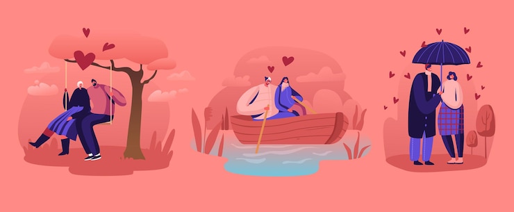 Vektör loving couples relations set. cartoon flat illustration