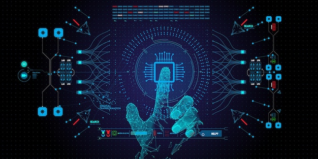 Low Polygon Hand touching the future User Interface technology and the future of user experience.