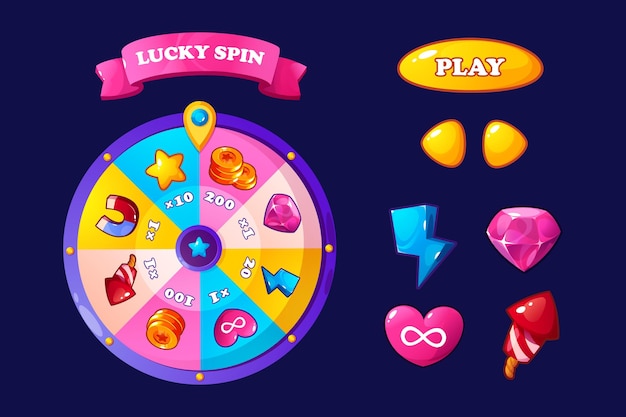 Lucky Spin game ui navigation Set of prize icons Fortune vector illustration