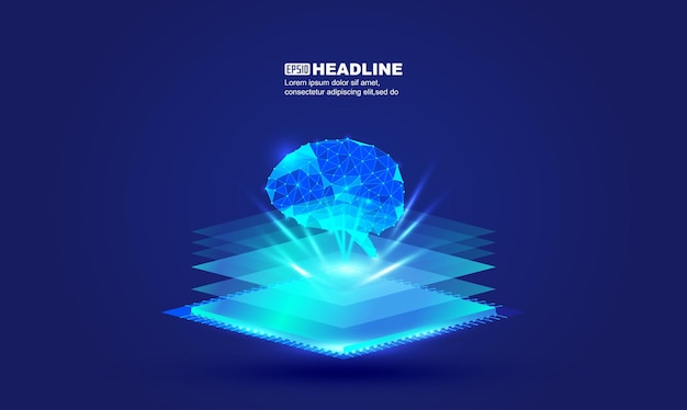 luminescent chip dot line link brain artificial intelligence brain machine concept