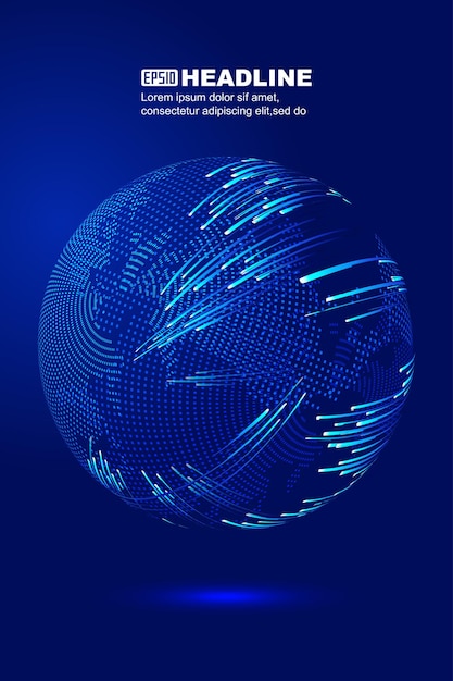 luminous lines around the dot sphere internet technology big data vector background