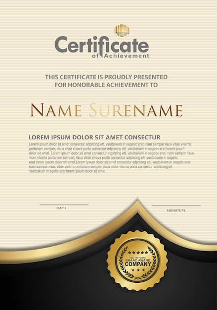 Luxurious vertical certificate template with dynamic black color flow line shape Vector illustration