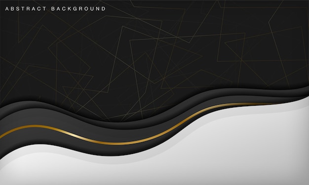 luxury abstract black and white curve background with line golden elements