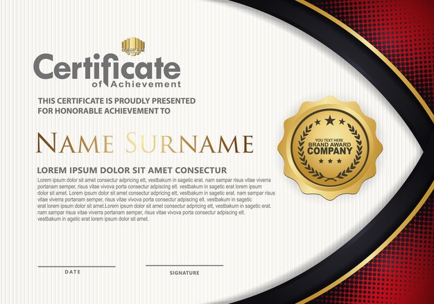 luxury and elegant certificate template with halftone texture on curved shape ornate and modern pattern background