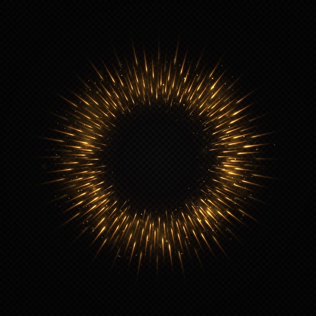 Luxury background with golden bright rays Dynamic sparkles lines Circle bright ray's starlight