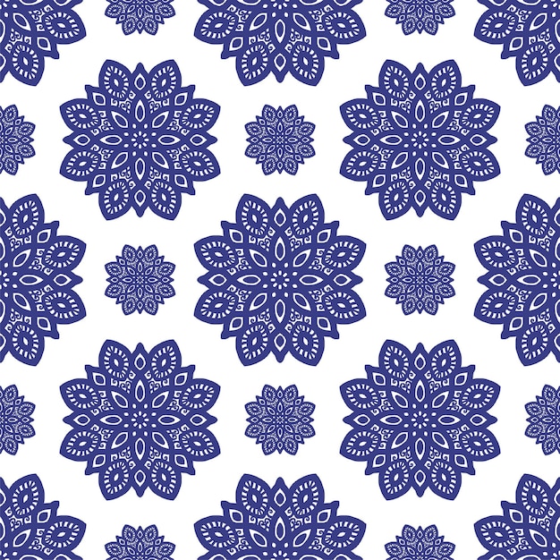 luxury folk blue mandala motif seamless pattern