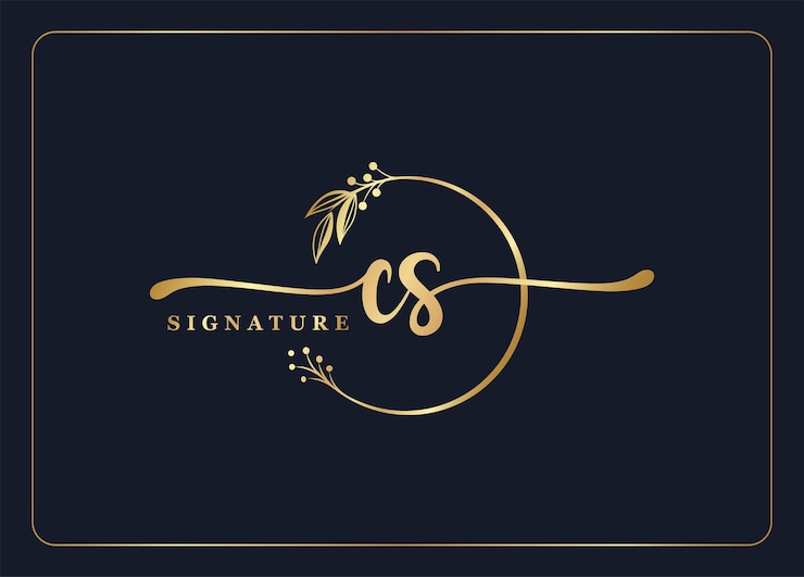 Vektör luxury gold signature initial cs logo design isolated leaf and flower