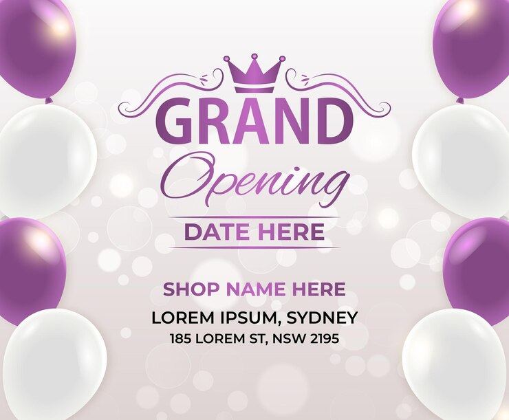 Vektör luxury grand opening announcement with purple and white theme
