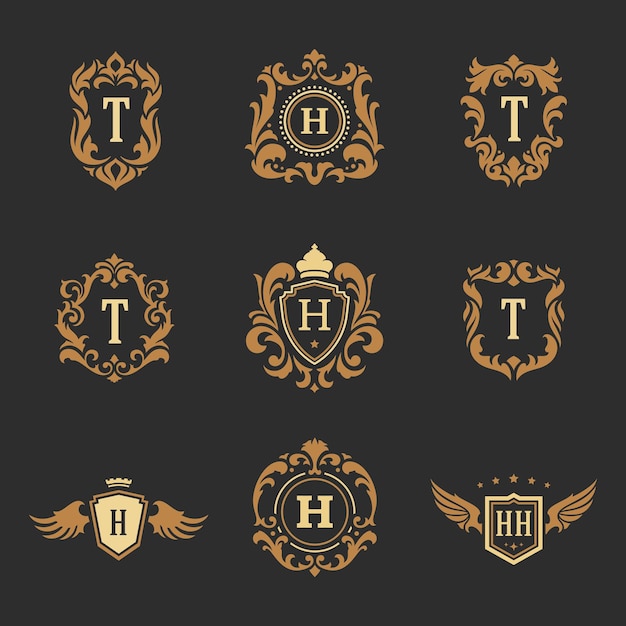 luxury monogram logos templates vector objects set for logotype or badge design