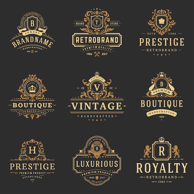 Luxury monograms logos templates vector objects set
